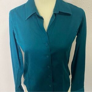 Talbots Petite Stretch Button-Down Blouse | Teal Jewel Tone | 8P